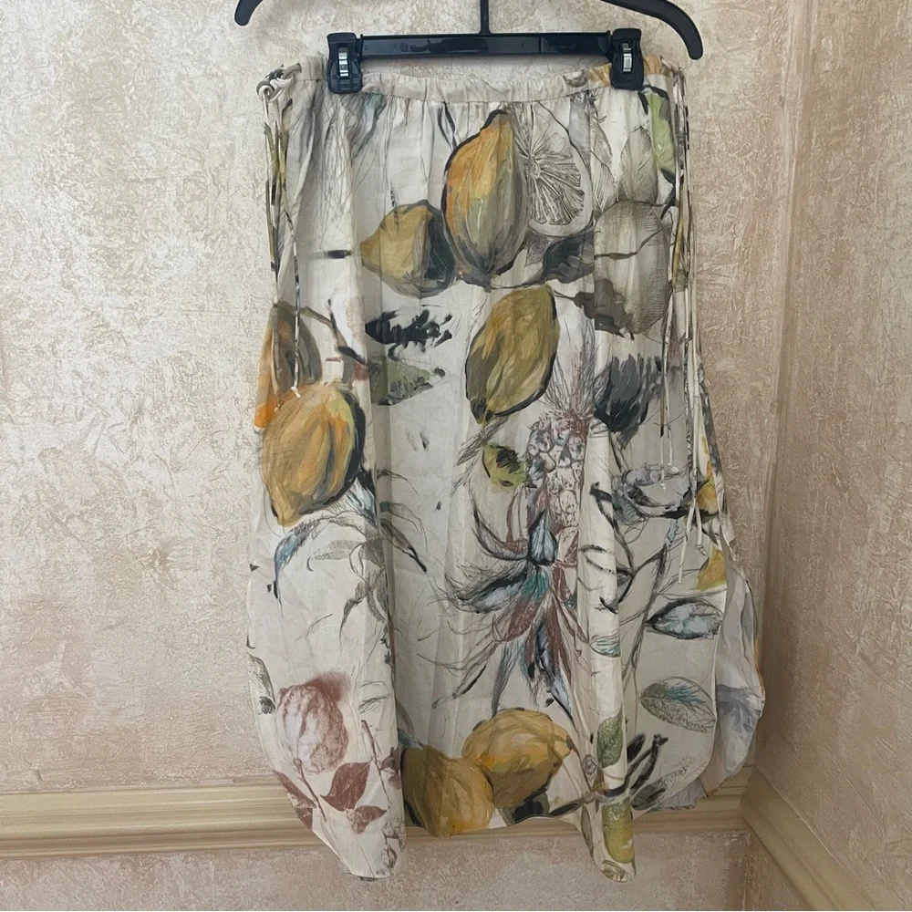 Zara Botanical Fruit Print Cotton Midi Skirt  M Cottagecore Coastal Grandmother - Picture 9 of 11